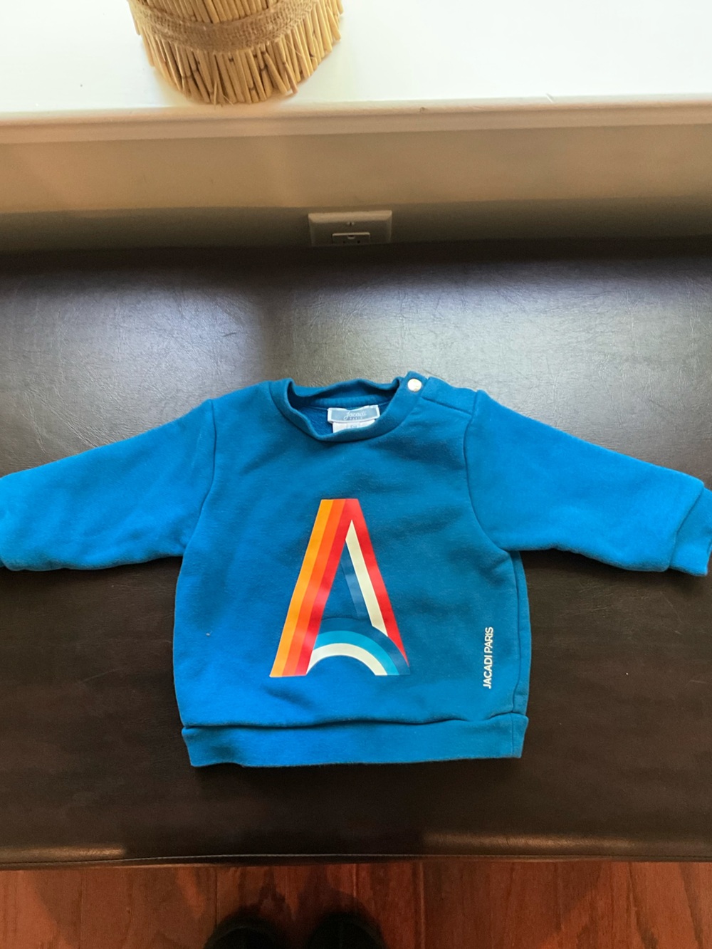 Jacadi Paris Blue Baby Pullover Sweatshirt with Rainbow Graphic Size 6 Months